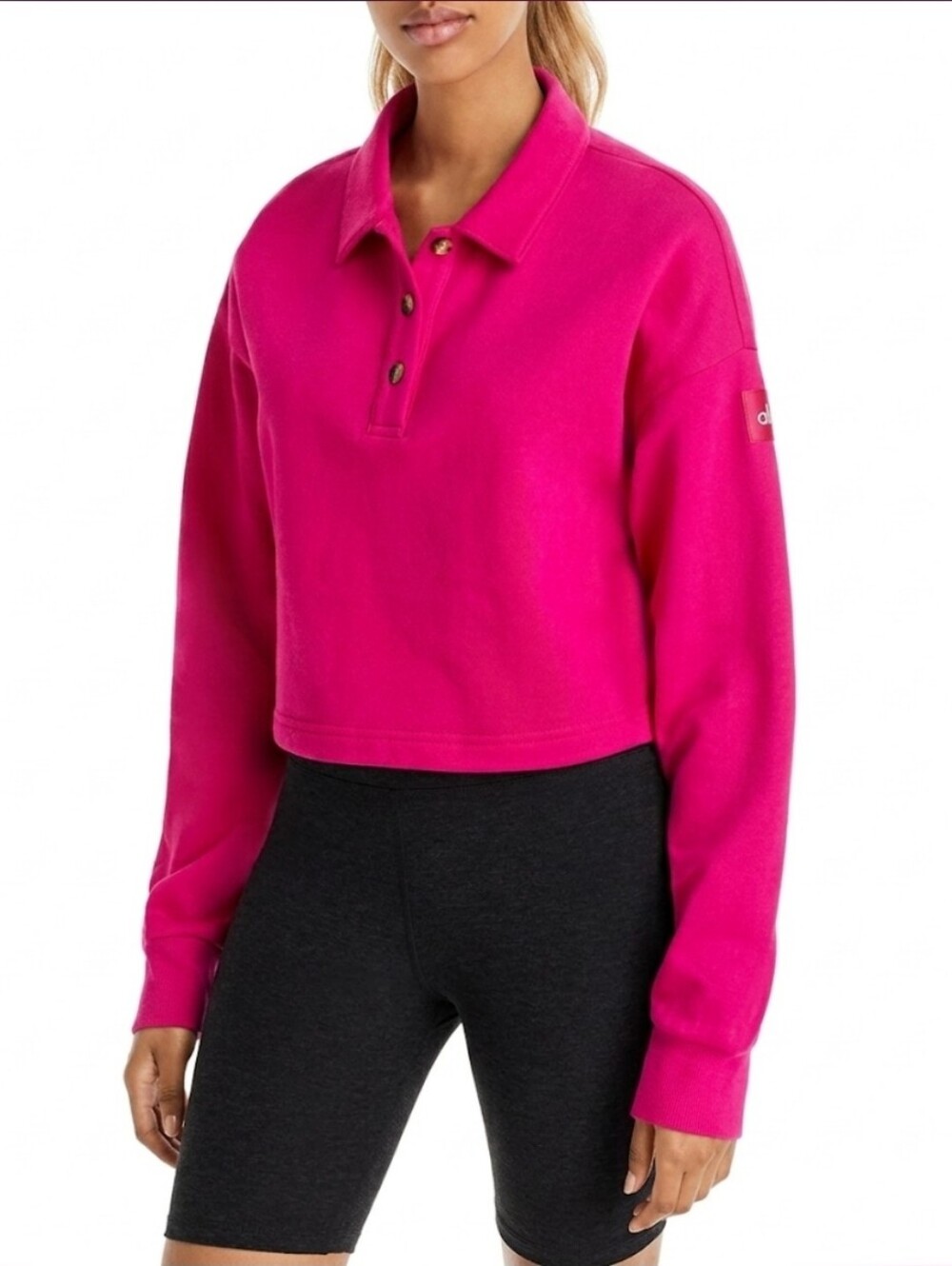 Alo Yoga Cropped Henley Polo Sweatshirt Magneta Crush Color Sz XS